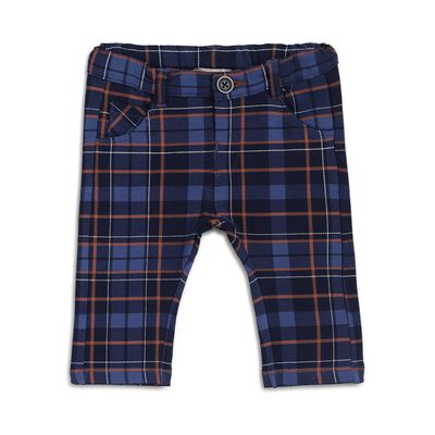 Boys Dark Blue Fleece Checked Long Trouser